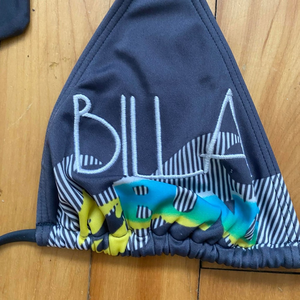 Billabong Blue Green Yellow Tie Halter Bikini Top Swimsuit S
